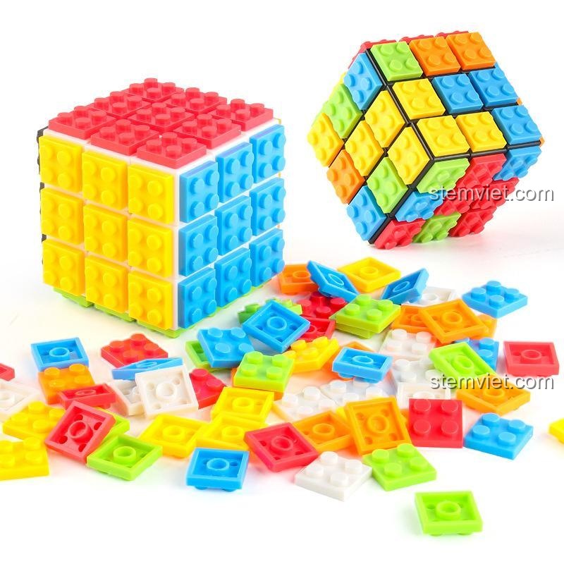 So sánh hai phiên bản của đồ chơi xếp hình Magic Cube DIY: một đã lắp ráp và một đang tháo dỡ.