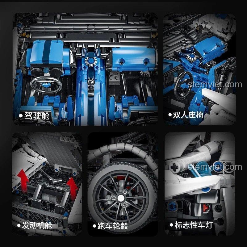 Chi tiết nội thất và khoang động cơ của mô hình siêu xe Lamborghini Aventador SVJ Roadster Feifan F10002, thể hiện sự tỉ mỉ của bộ lắp ráp.