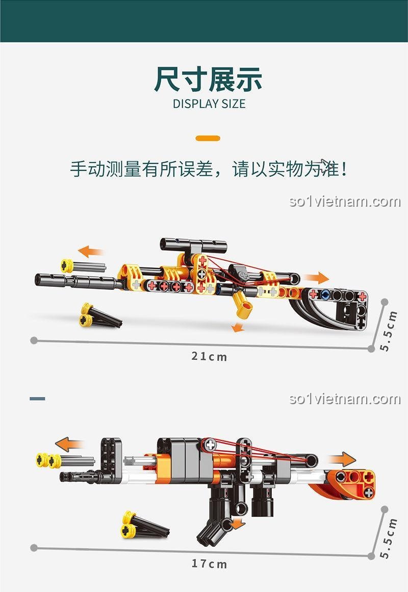 Kích thước mô hình súng 98K lắp ghép từ bộ đồ chơi Fengda 918-3