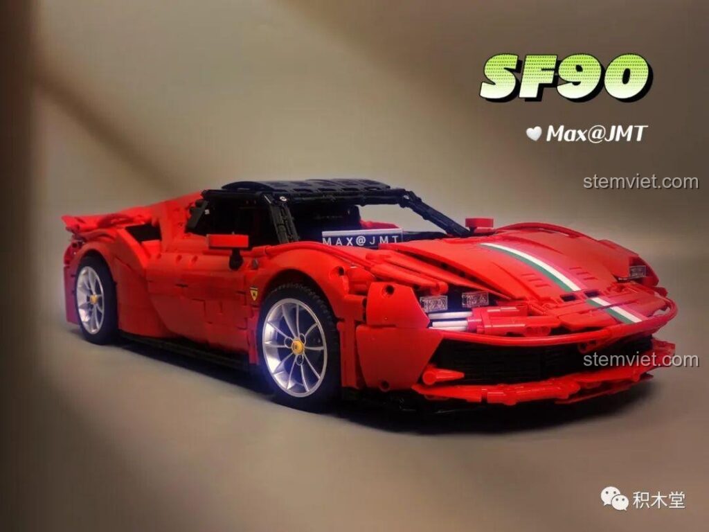 Mô hình Ferrari SF90 Stradale màu đỏ rực rỡ, phiên bản lắp ráp từ bộ MORKMODEL 022001-1.