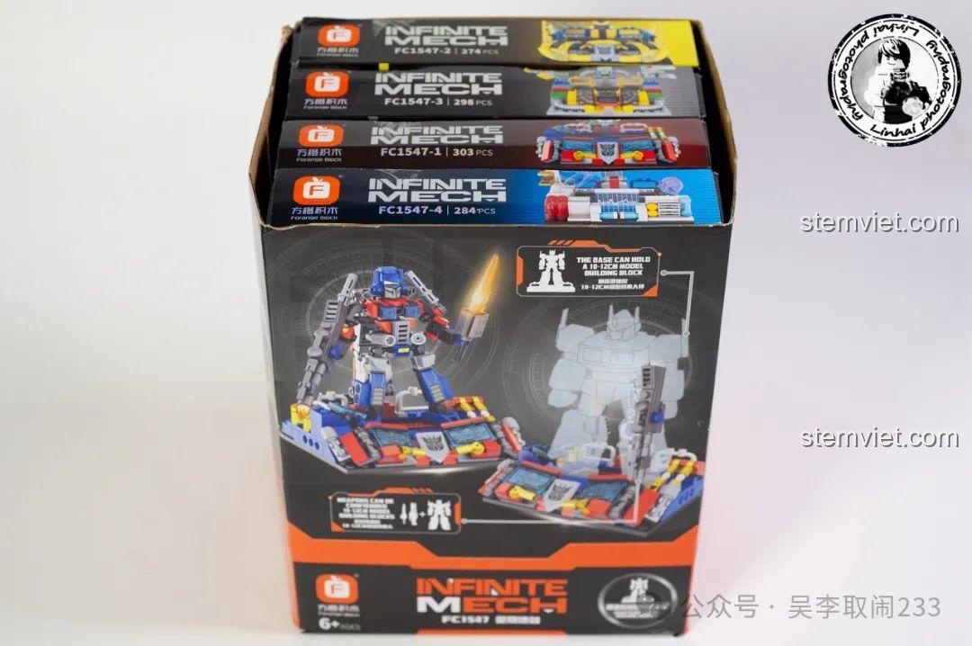 Ảnh review hộp trưng bày lớn của bộ lắp ráp Forange Block FC1547, chứa 4 hộp nhỏ bên trong.