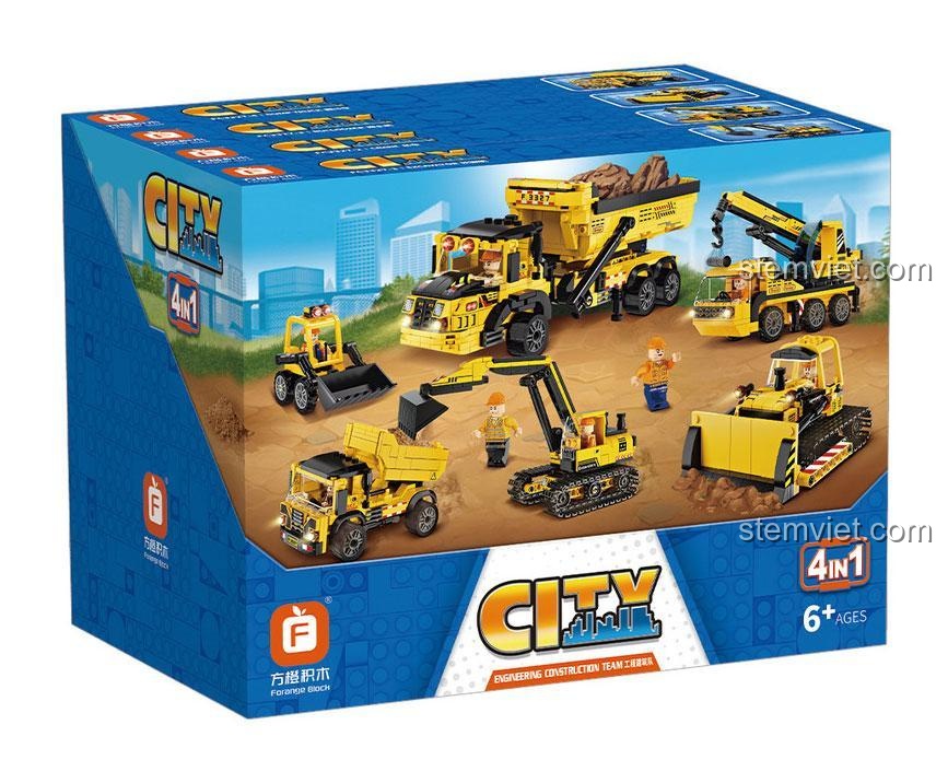 Hộp đồ chơi xếp hình Forange Block FC3327 Đội Xây Dựng Công Trình, món quà giá rẻ cho bé trai trên 6 tuổi.