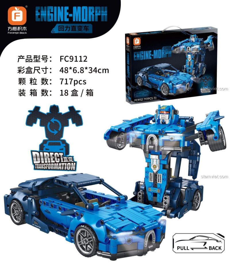 Kích thước hộp và mô hình đồ chơi mô hình Robot Engine Morph FC9112, chất lượng cao giá rẻ.