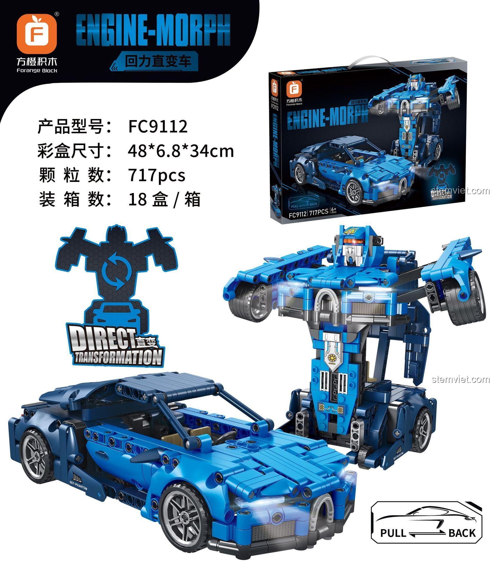 Kích thước hộp và mô hình đồ chơi mô hình Robot Engine Morph FC9112, chất lượng cao giá rẻ.