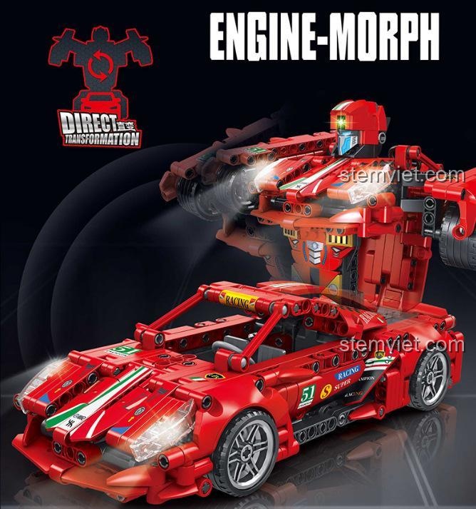 Cận cảnh đồ chơi mô hình Forange Block FC9113 với khả năng biến hình độc đáo từ xe đua thành robot.