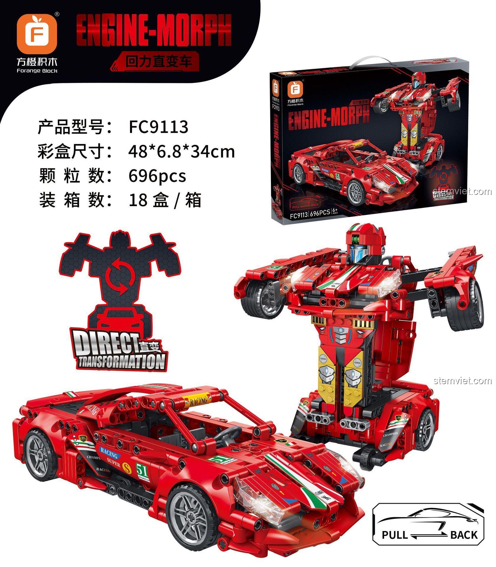 Mô hình Siêu xe đua biến hình và robot chiến đấu Engine Morph từ bộ lắp ráp Forange Block FC9113 với 696 chi tiết.