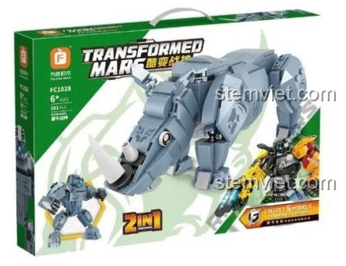 Hộp bộ đồ chơi Forange FC1028 Chiến Thần Biến Hình Tê Giác, đồ chơi lắp ráp tê giác robot 2 trong 1, phù hợp bé trai 6 tuổi, giá tiết kiệm.