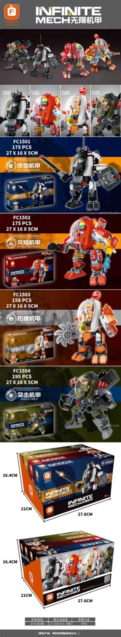 Đồ chơi mô hình Robot Diệt Lửa Forange FC1502, bộ lắp ghép Infinite Mech cho bé trai 6 tuổi, rèn luyện tư duy logic