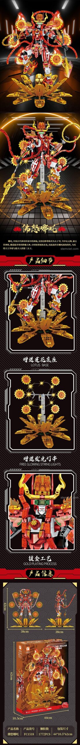 So sánh bộ lắp ráp Forange FC1518 Phật Nộ Na Tra và một cơ giáp Tây Du Ký khác, thể hiện sự hoành tráng.