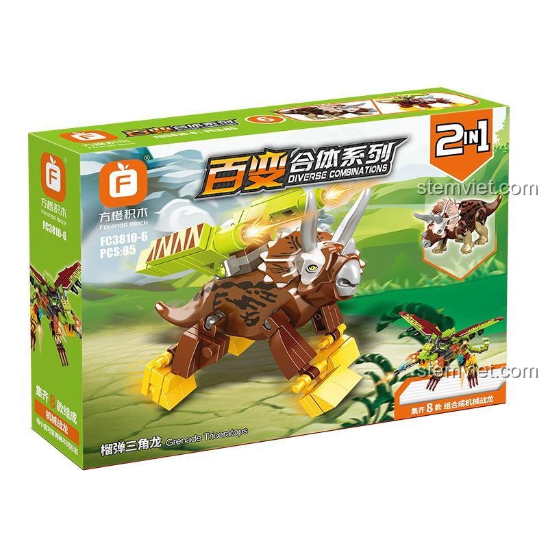 Hộp đồ chơi mô hình Forange FC3810-6 Khủng long Lựu đạn Triceratops, chất lượng cao, giá tốt.