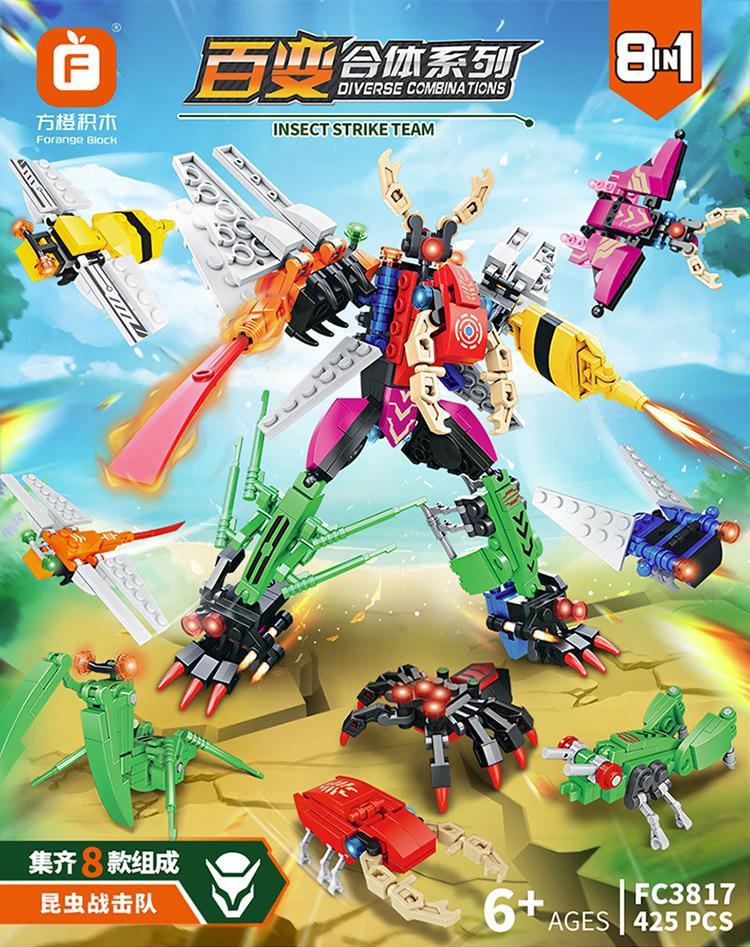 Bộ lắp ghép Đội Chiến Đấu Côn Trùng Forange FC3817 425 mảnh, đồ chơi robot côn trùng biến hình 8 trong 1 cho bé trai 6 tuổi, giá tốt, phát triển tư duy sáng tạo.