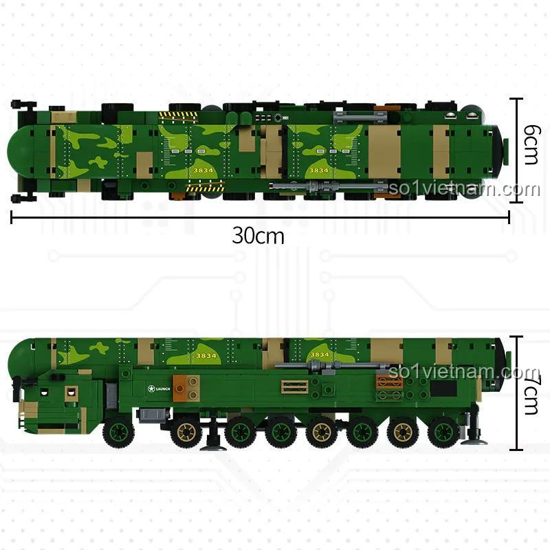Đồ chơi lắp ráp Forange FC3834 Xe phóng tên lửa DF-41, mô hình quân sự có kích thước 30x6x7cm, phù hợp bé trai 6 tuổi.