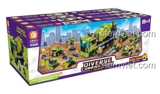 Hộp sản phẩm bộ lắp ráp Forange FC3846 Xe trộn bê tông 8 kiểu, đồ chơi mô hình chất lượng cao cho bé trai 6 tuổi.