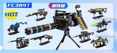 Đồ chơi lắp ráp Forange FC3847 Súng Gatling 8 kiểu kết hợp, bộ đồ chơi mô hình vũ khí quân sự đa dạng cho bé trai 6 tuổi, giá tiết kiệm.