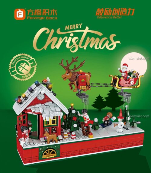 Đồ chơi mô hình Lễ hội Giáng Sinh FC6003, cảnh ông già Noel và tuần lộc bay, phù hợp bé gái 6 tuổi