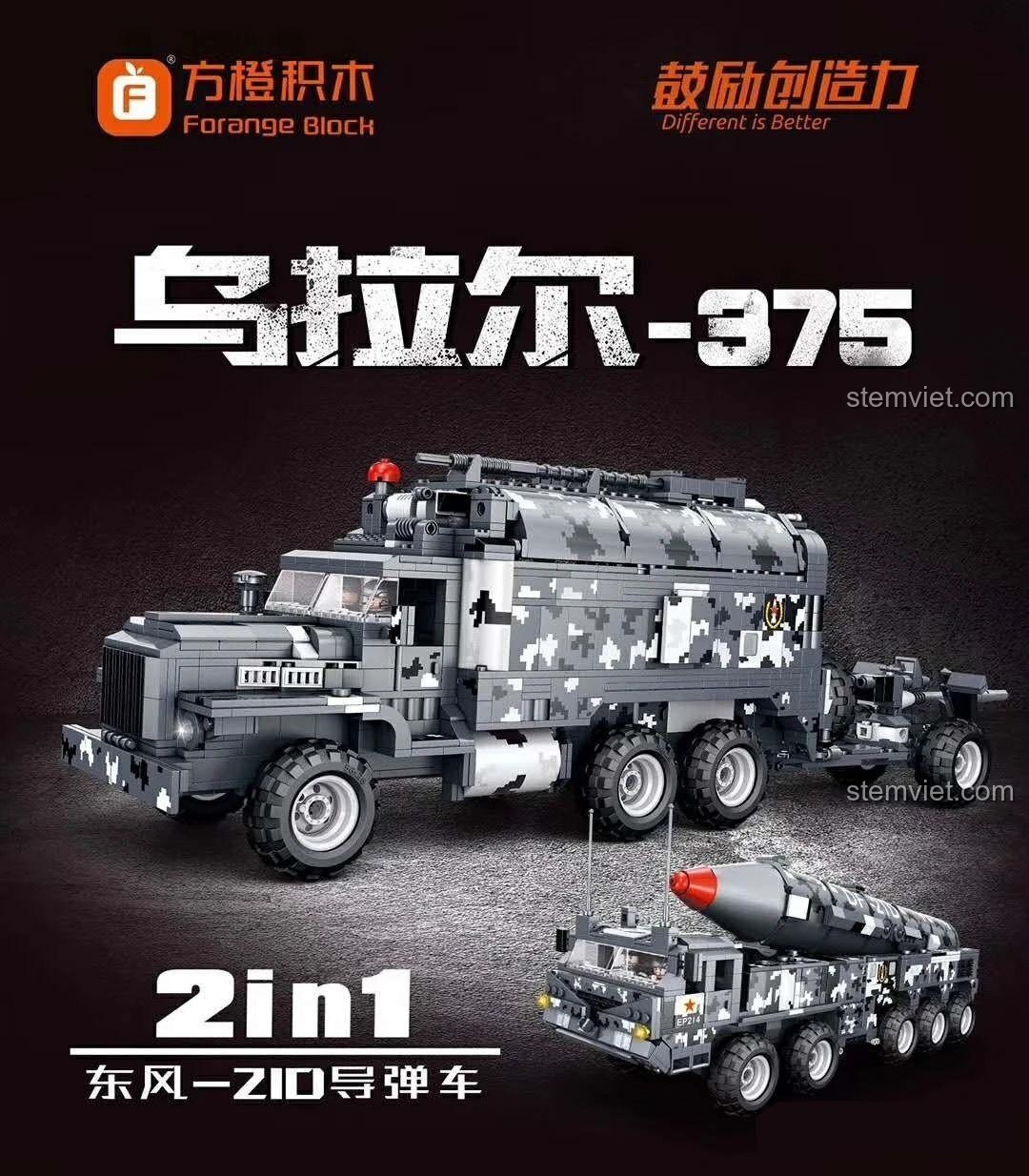 Poster bộ xếp hình Xe Tải Ural-375 Forange FC6102, một trong hai mẫu lắp được.