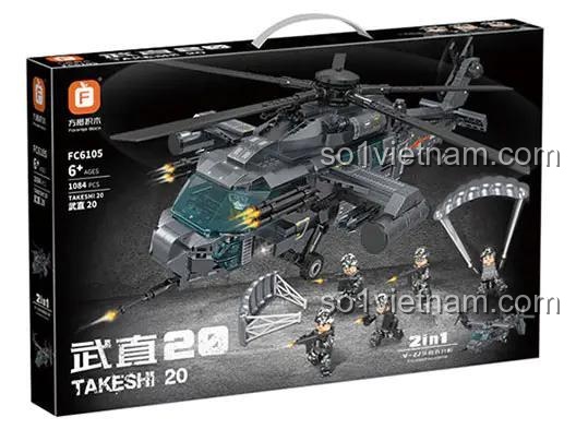 Hộp sản phẩm bộ đồ chơi Trực thăng tấn công WZ-20 Forange FC6105, 1084 chi tiết, 5 minifigures, cho bé trai 6 tuổi