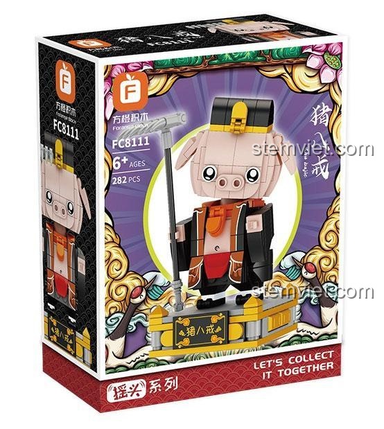 Hộp đồ chơi mô hình Forange FC8111 Trư Bát Giới, bộ xếp hình 282 mảnh, chất lượng cao.