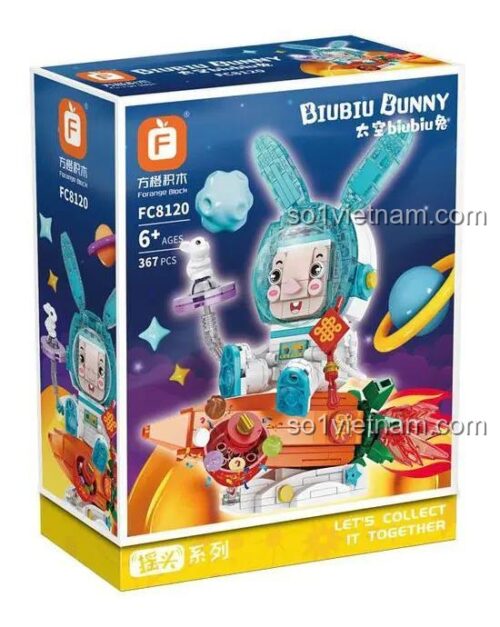 Hộp sản phẩm bộ đồ chơi Thỏ Biubiu phi hành gia Forange FC8120, 367 chi tiết, cho bé 6 tuổi, chủ đề Tết