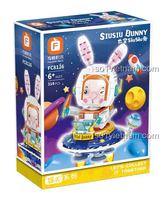 Hộp sản phẩm bộ đồ chơi Thỏ Siusiu Phi Hành Gia FC8126 của Forange, 314 chi tiết, phù hợp cho bé 6 tuổi