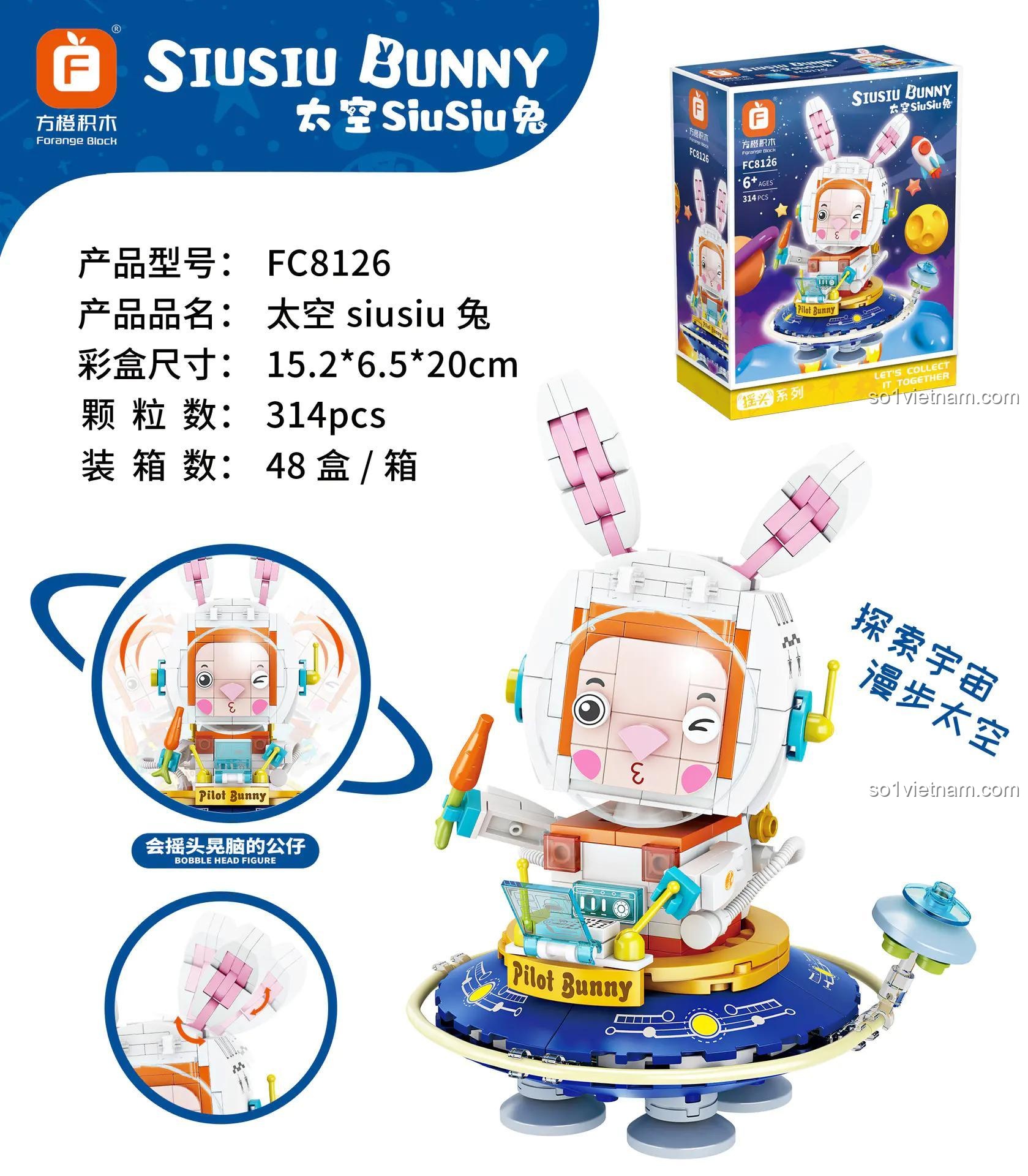 Bộ lắp ghép Thỏ Siusiu Phi Hành Gia FC8126 của Forange cùng hộp sản phẩm, 314 chi tiết, đồ chơi giáo dục cho bé