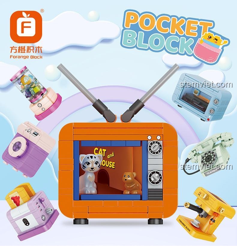 Các mô hình gia dụng mini Forange FC8274 đã lắp ráp, bao gồm máy pha cà phê, máy nướng bánh mì, máy giặt, tivi, lò nướng BBQ, máy ép trái cây, máy hấp trứng, tủ lạnh, lò nướng điện, điện thoại bàn, bếp ga mini, máy hút bụi. Đồ chơi xây dựng Forange FC8274 sáng tạo cho bé.