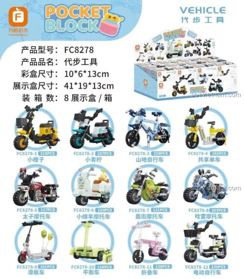 bộ lắp ghép Forange FC8278 chi tiết 12 mẫu xe điện xe đạp xe máy cho bé trai bé gái 6 tuổi lắp được 12 kiểu