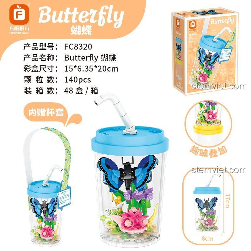 Kích thước Mô hình bướm Forange FC8320, bộ lắp ghép Forange với 140 mảnh, giúp bé gái 6 tuổi phát triển tư duy.