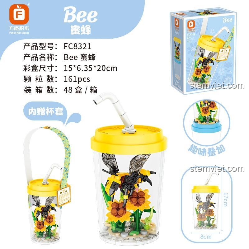 Kích thước mô hình Ong Mật và Hoa Hướng Dương Forange FC8321, đồ chơi lắp ráp 161 mảnh, phù hợp độ tuổi 6+, giá tiết kiệm.