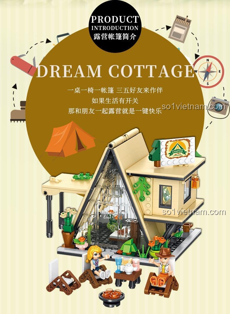 Giới thiệu sản phẩm đồ chơi mô hình Ngôi Nhà Nhỏ Cắm Trại Forange FC8506, đồ chơi lắp ráp 579 chi tiết