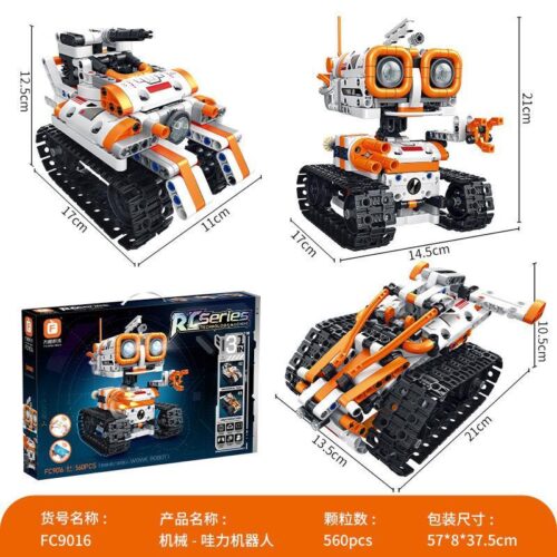 Mô hình đồ chơi lắp ráp Robot Wall-E 3 trong 1 Forange FC9016 điều khiển từ xa, có 560 mảnh, dành cho bé trai 6 tuổi. Kích thước chi tiết của 3 mẫu robot, xe tăng và bọ cạp.