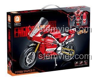 Hộp sản phẩm đồ chơi lắp ráp Forange FC9306 Robot biến hình từ mô tô, gồm 594 chi tiết, phù hợp cho trẻ từ 6 tuổi.