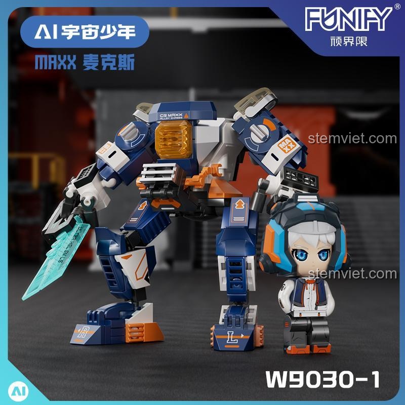 Mô hình Mecha AI FUNIFY W9030-1 MAXX, robot chiến đấu AI vũ trụ thiếu niên màu xanh dương, chi tiết cao, cho bé trai.