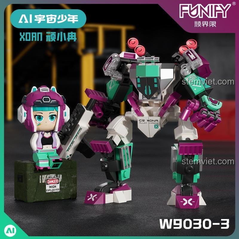 Bộ lắp ghép FUNIFY W9030-3 XOAN, robot chiến đấu AI màu tím hồng, thiết kế độc đáo, phù hợp bé trai yêu thích mecha.