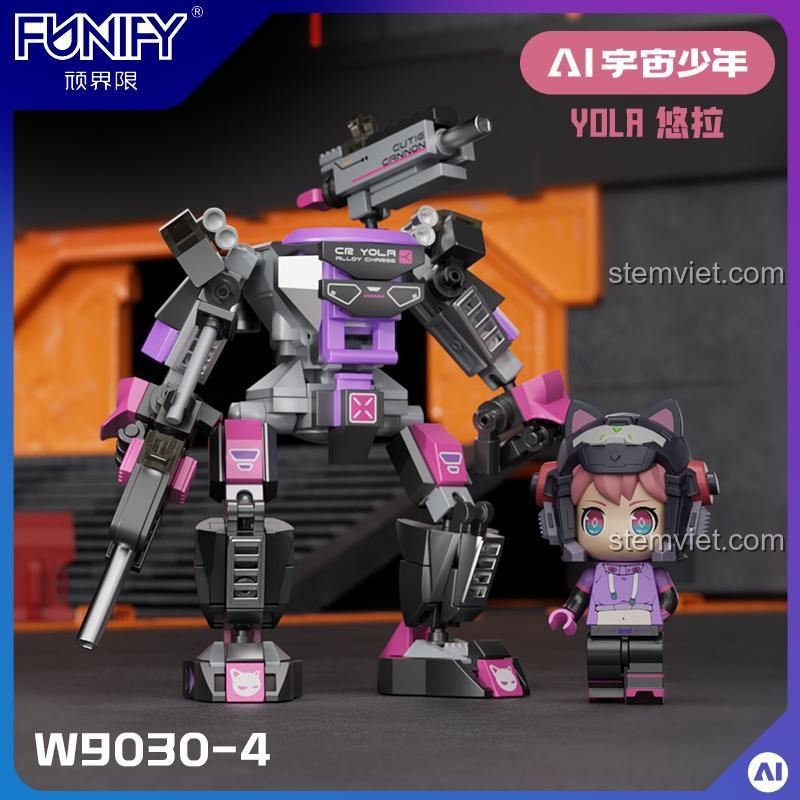 Đồ chơi lắp ráp FUNIFY W9030-4 YOLR, robot AI vũ trụ thiếu niên màu tím xám, có vũ khí đặc biệt, cho bé trai 8 tuổi.