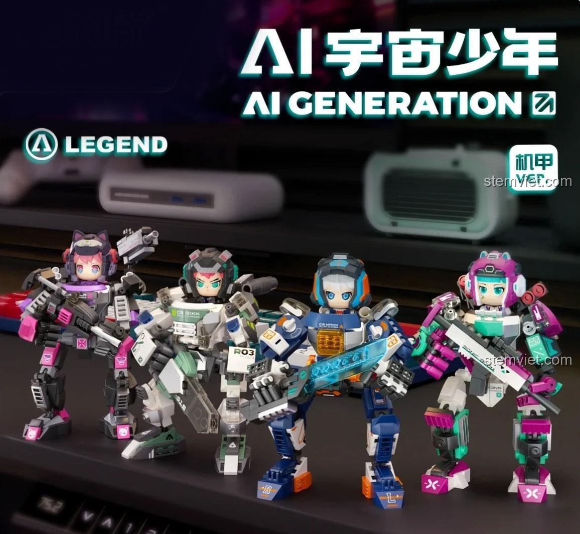 Đồ chơi lắp ráp FUNIFY W9030 AI Generation, bộ 4 robot chiến đấu AI thế hệ mới, thiết kế tương lai, cho bé trai 8 tuổi.