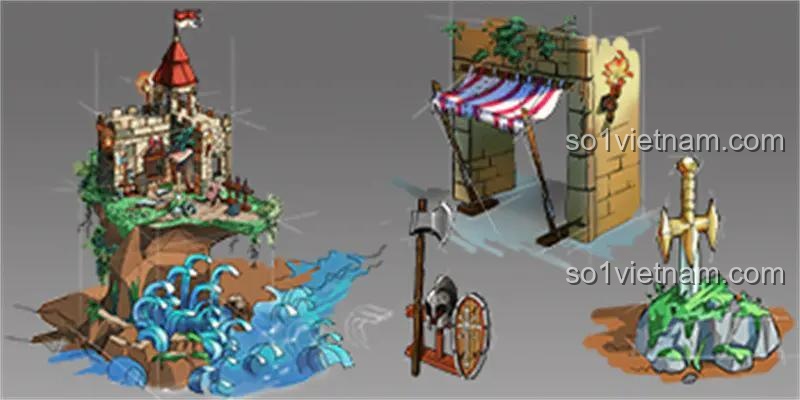 Concept art Lâu đài trên vách đá FunWhole F9005