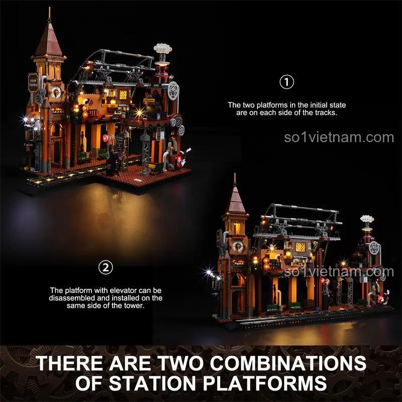 Hai kiểu lắp ráp Ga tàu hơi nước phong cách Steampunk FunWhole F9007