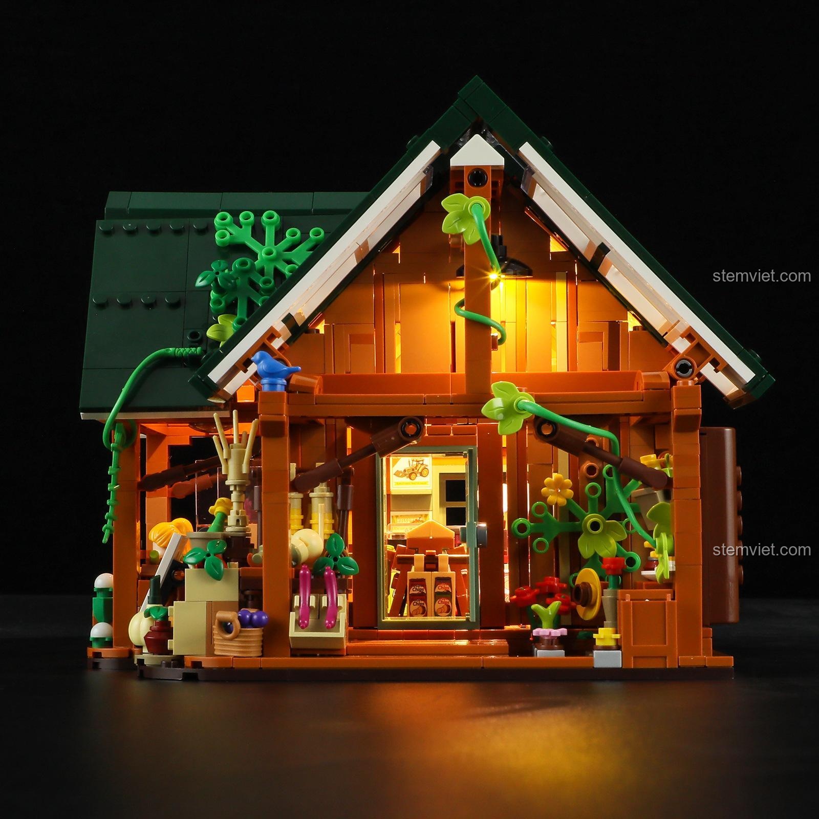 Các minifigures của bộ F9029: người nông dân, chủ cửa hàng, khách hàng và chú chó đốm.