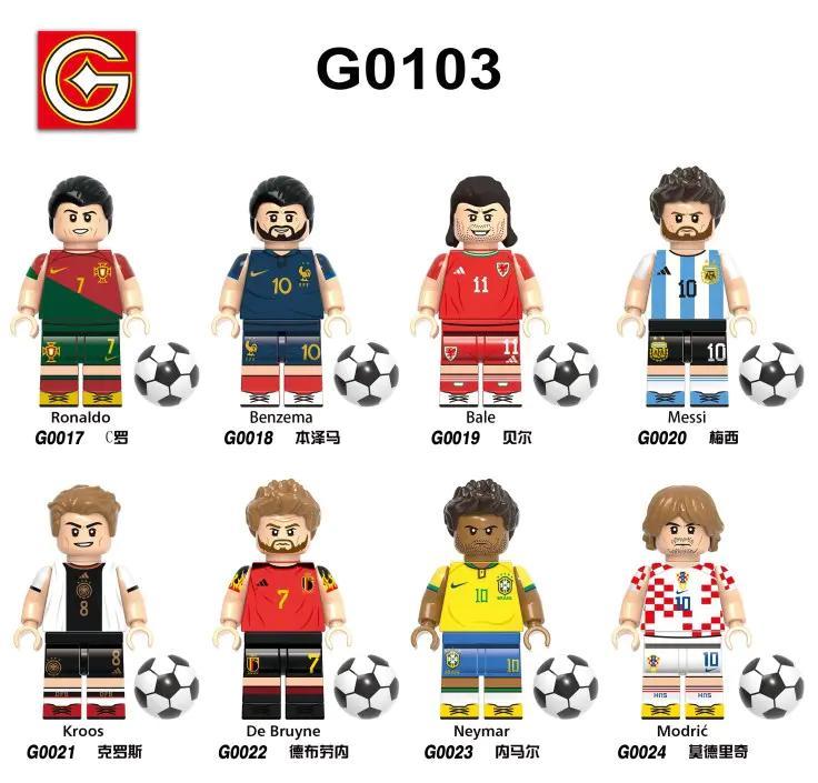 Bộ đồ chơi Minifigure Cầu thủ bóng đá G Brand G0103 gồm 8 siêu sao Ronaldo, Messi, Neymar. Đồ chơi cho bé trai 6 tuổi, giá rẻ.