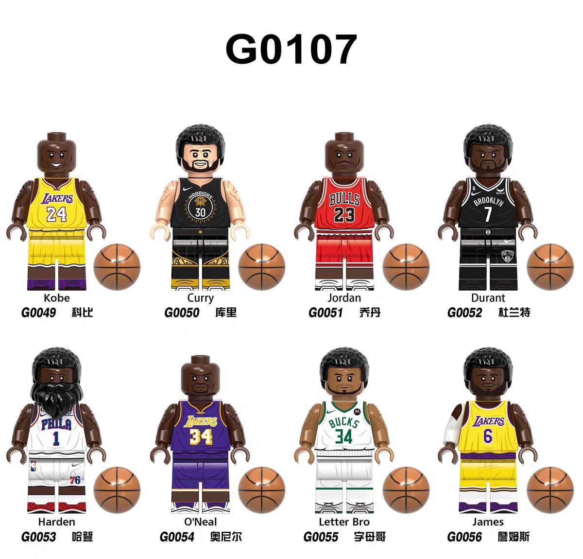 Bộ đồ chơi Minifigure ngôi sao bóng rổ G-Brand G0107, set 8 minifigure cầu thủ NBA chi tiết sắc nét, phù hợp bé trai 6 tuổi, giá tốt.