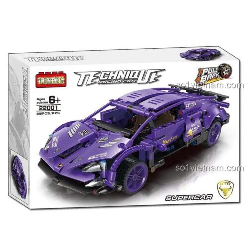 hộp đồ chơi lắp ráp Gangjiang Mowang 22001, bộ xếp hình xe đua Lamborghini Tím, đồ chơi cho con trai 6 tuổi, tiết kiệm