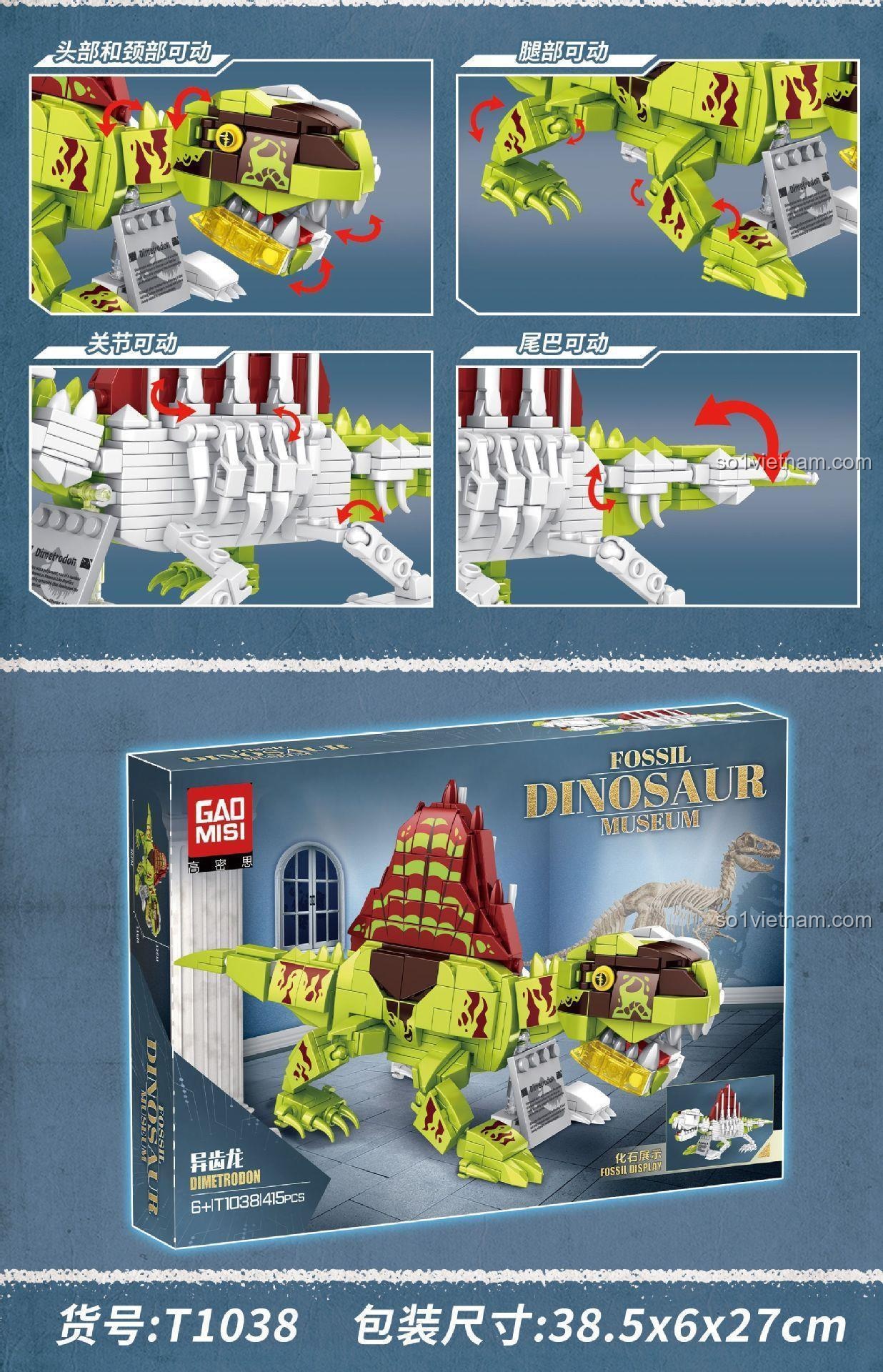 đồ chơi mô hình Khủng long Dimetrodon GAOMISI T1038 khớp cử động linh hoạt, chi tiết tinh xảo