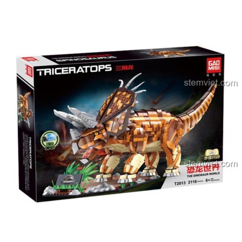 Hộp đồ chơi mô hình Khủng long Triceratops T2013 của GAOMISI, bộ lắp ghép 2116 chi tiết, món quà giá tốt cho bé.