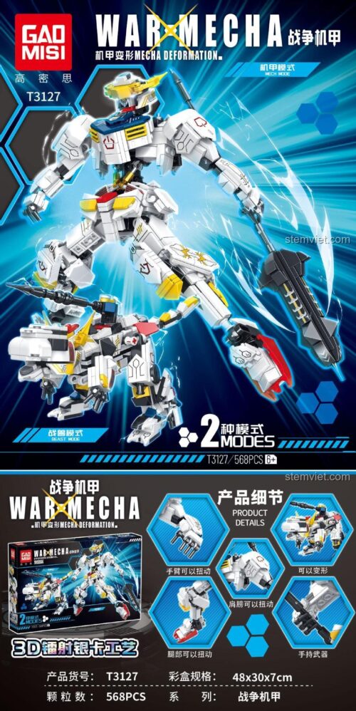 Chi tiết bộ xếp hình Mecha Barbatos GAOMISI T3127, có thể biến hình, khớp cử động linh hoạt, giá rẻ.