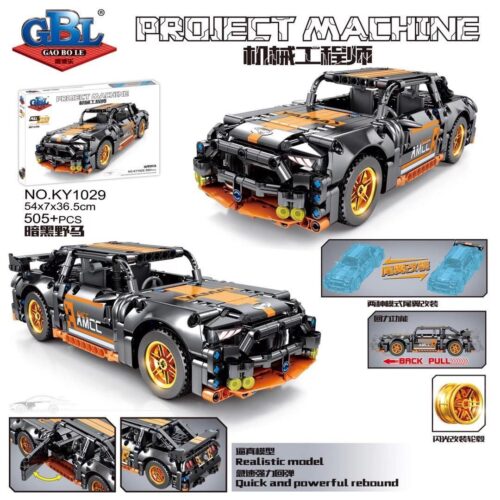 Bộ lắp ráp GBL KY1029 Xe Ford Mustang Dark Horse 505 mảnh, đồ chơi mô hình xe đua cho bé trai 6 tuổi, giá tốt, có động cơ kéo lùi và đèn LED bánh xe.