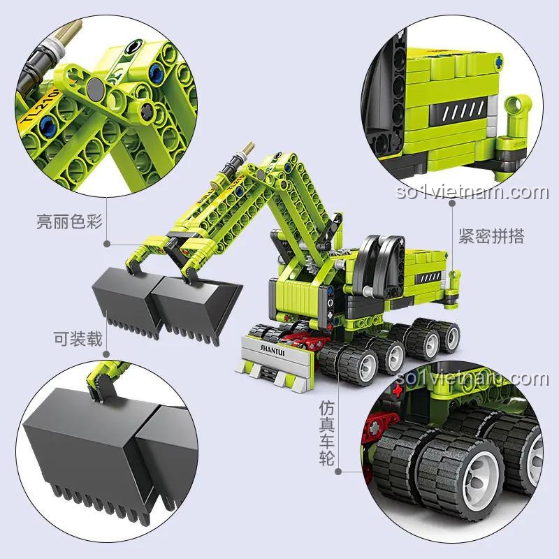 Xe xúc công trình KY1081, bộ lắp ghép Xe kỹ thuật 8 kiểu GBL, chi tiết tinh xảo, giá rẻ
