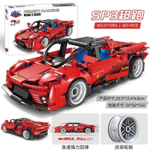 Hộp đồ chơi mô hình GBL KY1094 Ferrari Daytona SP3 với 501 chi tiết và động cơ kéo lùi.
