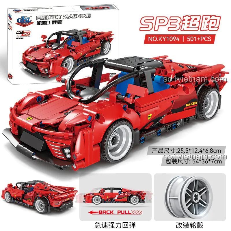 Hộp đồ chơi mô hình GBL KY1094 Ferrari Daytona SP3 với 501 chi tiết và động cơ kéo lùi.
