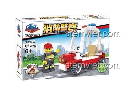 Ảnh hộp 3D của đồ chơi xếp hình KAZI 98202, món quà lý tưởng cho các bé trai yêu thích chủ đề cứu hỏa.